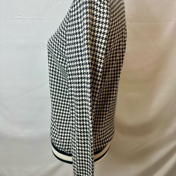 Talbots Cardigan Top Women Medium Black Houndstooth Plaid Cotton Career Casual - Picture 7 of 11